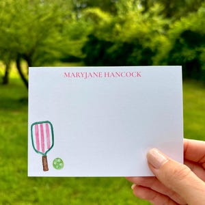 Ensemble de papeterie de pickleball personnalisé - Cartes de correspondance personnalisées avec pagaie et balle - Papeterie de sport rose et verte - Cadeau pour femme