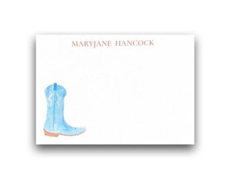 Cowgirl Personalisiertes Briefpapier | Handgemalte Aquarell-Stiefel Grußkarten