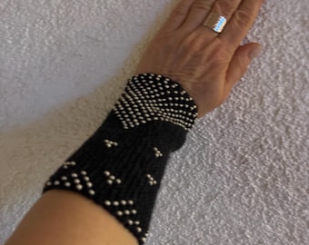 Hand-knitted fingerless gloves with beads, wrist warmers, an exceptional gift