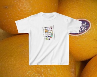 Fruit Sticker Baby Tee, Y2K Baby Tee, Cute Baby Tee, Fruit Scrapbook Graphic Baby Tee, 90s Baby Tee Shirt 2000s Graphic Fitted