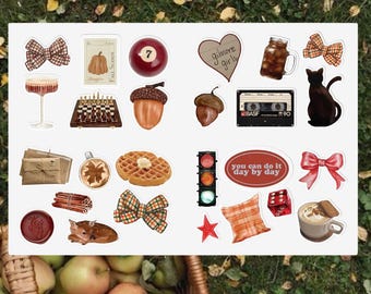 Aesthetic Pinterest Fall Themed Sticker Set, Laptop, Bullet Journal Sticker Bundle, Coquette Girly Sticker, The Autumn Girl Stickers