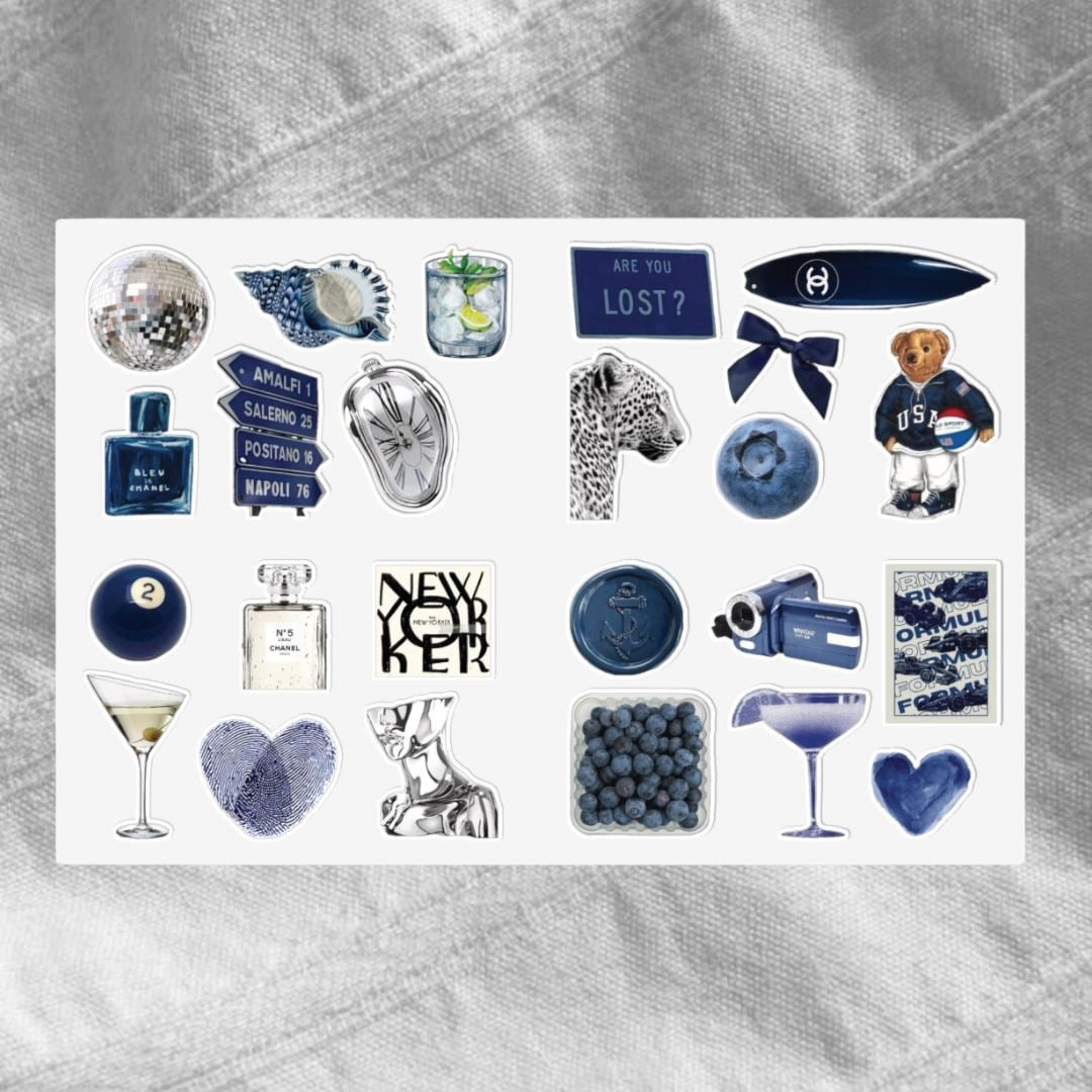 Blue Vintage Inspired Collage Aesthetic Sticker Set, Laptop, Bullet Journal Sticker Bundle, Valentines Sticker, The Pinterest Stickers