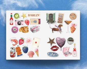 Aesthetic Pinterest Sticker Set, Laptop, Bullet Journal Sticker Bundle, Coquette Girly Sticker, That Girl Stickers
