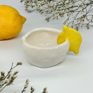 Handmade Ceramic Bowl – Lemon Design – Rustic Yellow Pottery – Fruit Inspired Tableware
