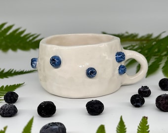 Handmade Ceramic Mug – Blueberry Design Coffee Cup – Rustic Pottery – Nature Inspired Gift