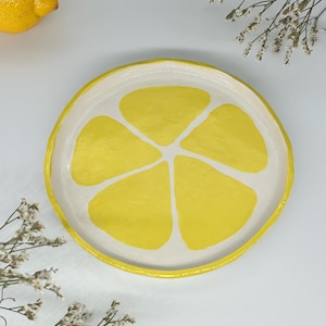 Handmade Ceramic Plate – Lemon Slice Design – Citrus Inspired Pottery – Yellow Summer Dish