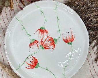 花模様の手作り陶器皿 - Etsy 日本