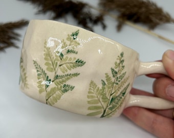 Handmade Ceramic Mug: Fern Leaf Botanical Pottery Coffee Cup