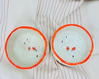 Handmade Ceramic Bowl – Fly Agaric Mushroom Design – Forest Inspired Pottery – Rustic Dish