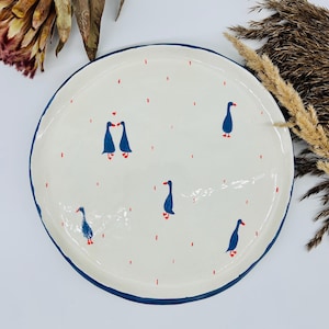 Handgetöpferte Keramikteller - Gänse Illustration (Ø 23 cm)