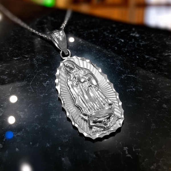 Sterling Silver Virgin Mary Our Lady of Guadalupe Pendant Necklace, Handcrafted DC Religious Jewelry