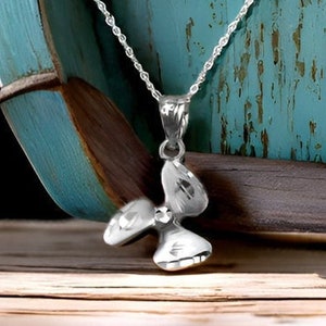 Solid 3D Sterling Silver Satin DC Fishing Boat 3-Blade Rotor Propeller Charm Necklace
