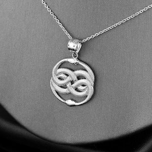 Sterling Silver Twin Ouroboros Snakes Double Infinity Pendant Necklace
