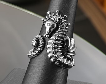 Sterling Silver Seahorse Wrap Ring – Ocean Statement Jewelry for Women