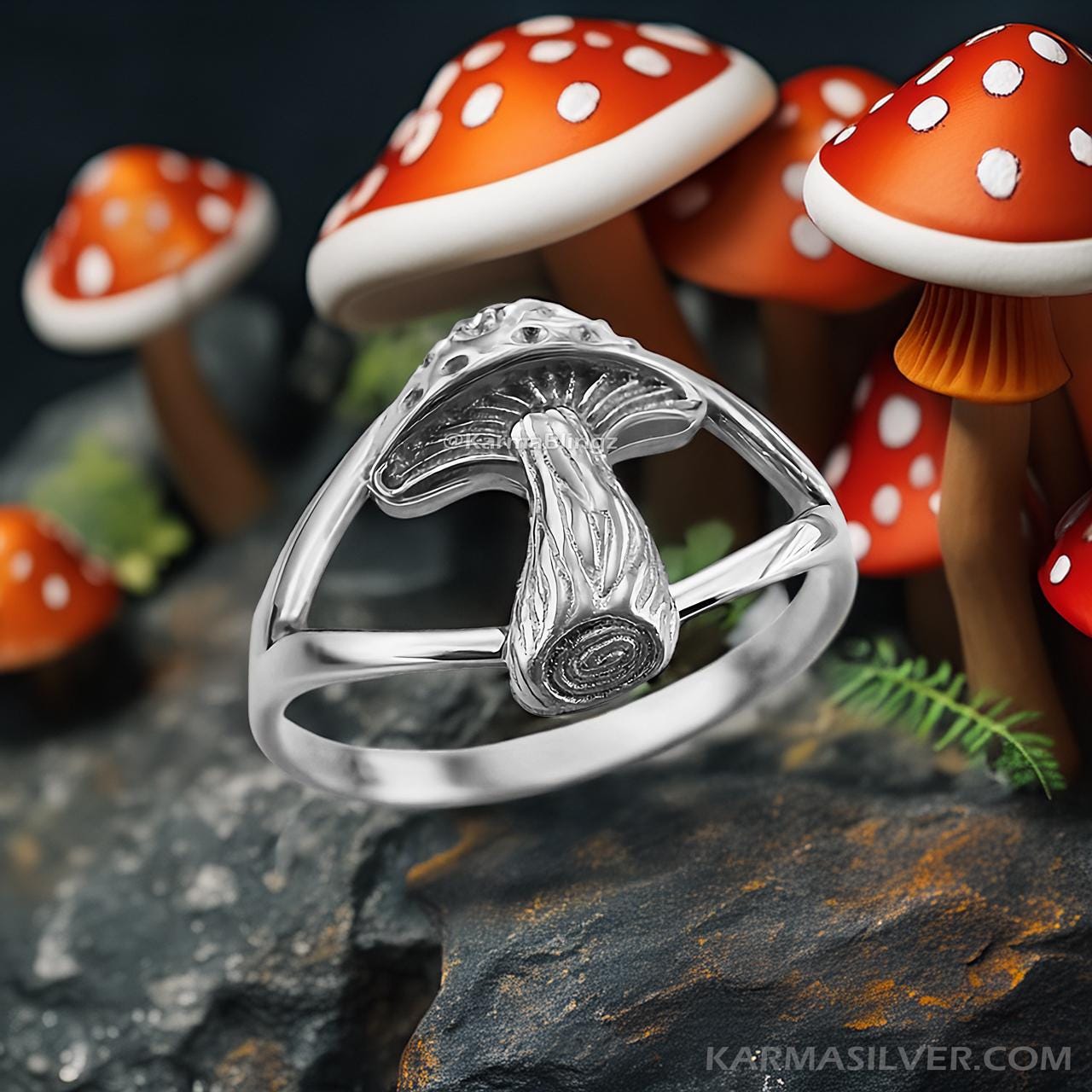 Dainty Mushroom Ring – Sterling Silver Toadstool Band, Enchanted Forest ...