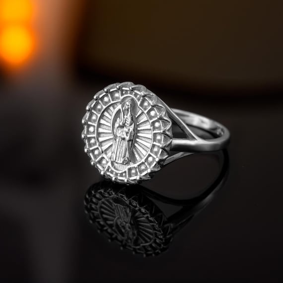 Santa Muerte Angel of Death Sterling Silver Women's Ring, Divine Protection & Spiritual Power Jewelry