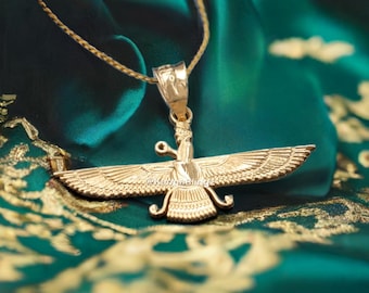 Gold Faravahar Unisex Pendant Necklace - Yellow, White, Rose Gold - 10k 14k