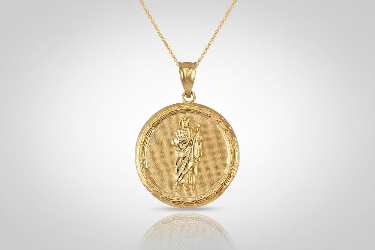 St. Jude Thaddeus Medallion Pendant Necklace 10K 14K Yellow Gold ...