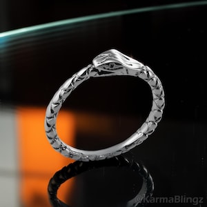 Solid Sterling Silver Ouroboros Snake Ring | Tail-Biting Serpent Symbol Band | Gothic Jewelry