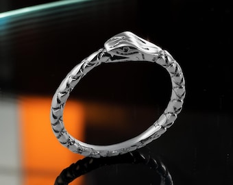 Solid Sterling Silver Ouroboros Snake Ring | Tail-Biting Serpent Symbol Band | Gothic Jewelry
