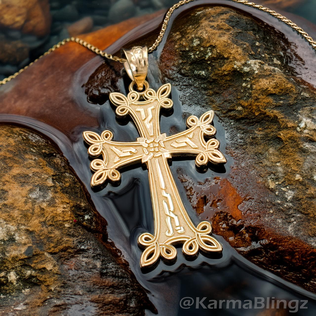 Gold Armenian Reversible Cross Pendant Necklace | Save & Protect Charm | Yellow, White, Rose Gold | 10K / 14K