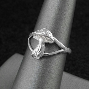 Dainty Mushroom Ring – Sterling Silver Toadstool Band, Enchanted Forest Style