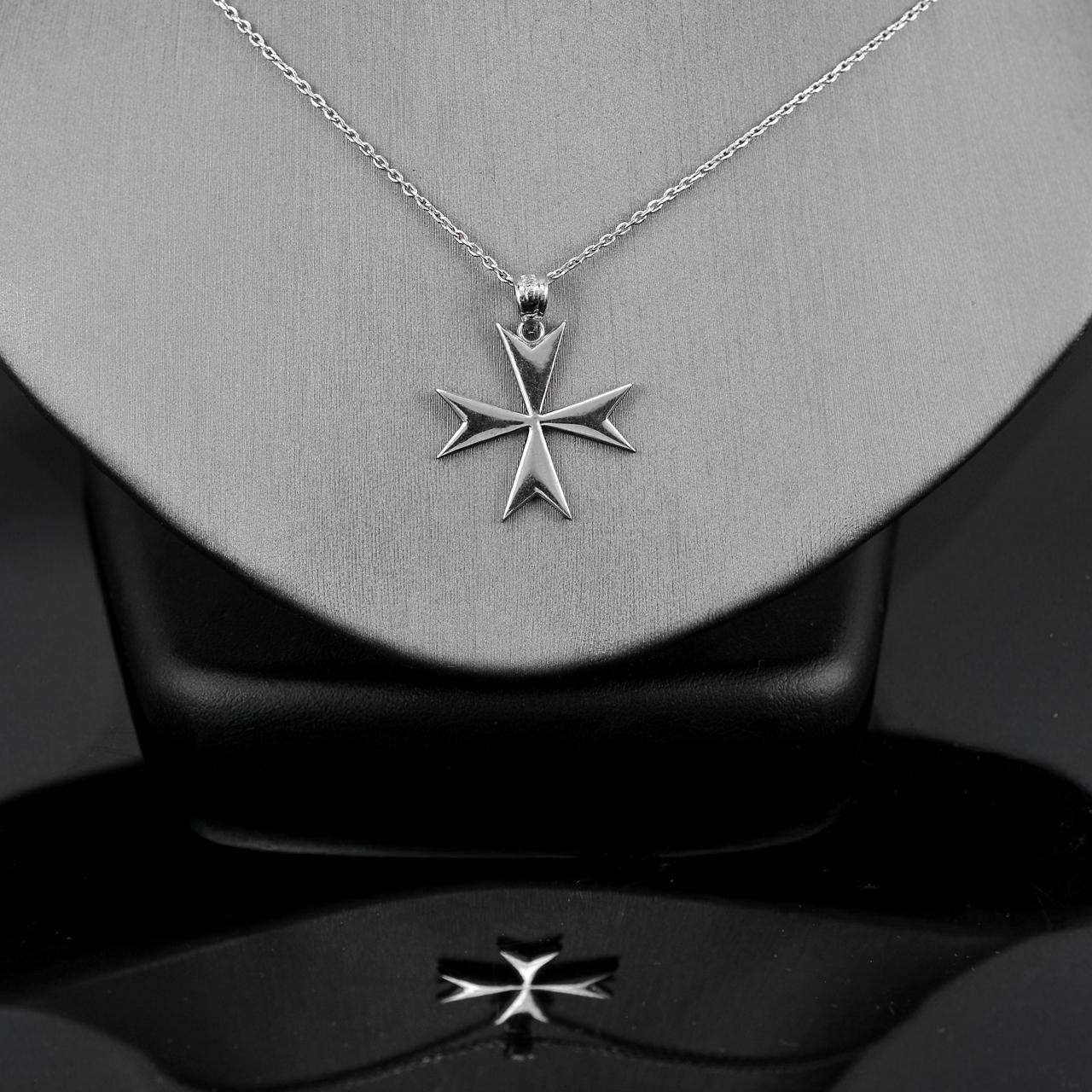Sterling Silver Maltese Cross Pendant Necklace Classic Polished Design ...