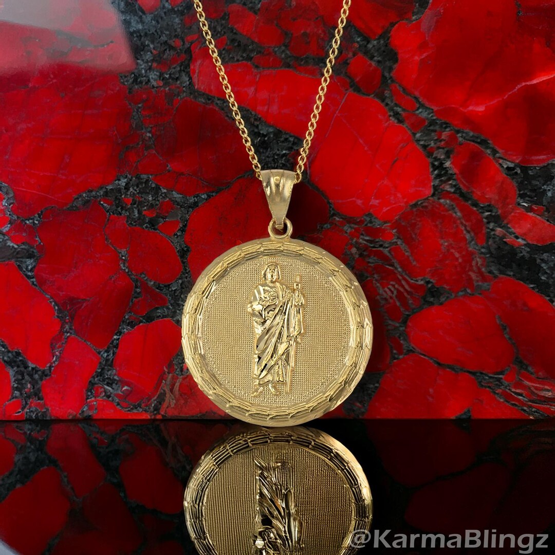 St. Jude Thaddeus Medallion Pendant Necklace 10K 14K Yellow Gold ...