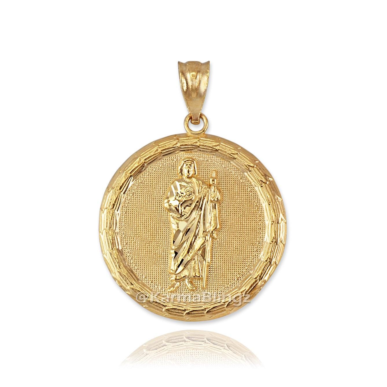 St. Jude Thaddeus Medallion Pendant Necklace 10K 14K Yellow Gold ...