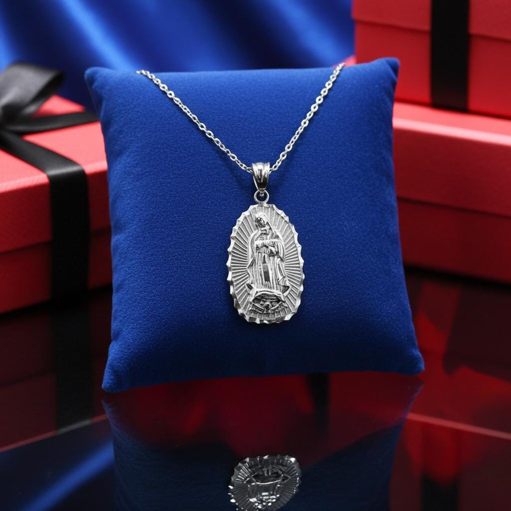 799646c01 Sterling Silver Virgin Mary Our Lady of Guadalupe Pendant Necklace ...