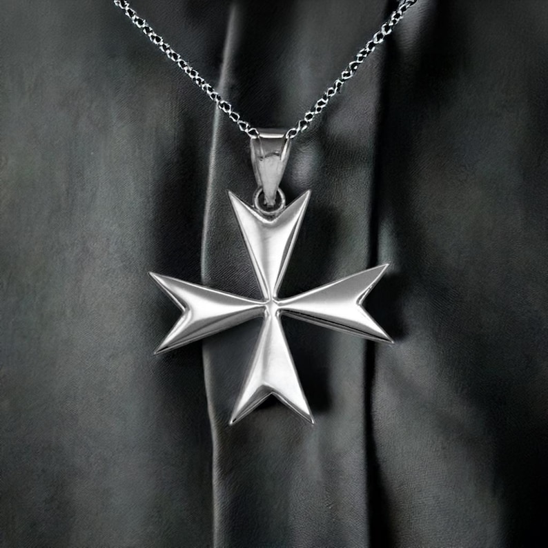Sterling Silver Maltese Cross Pendant Necklace Classic Polished Design ...