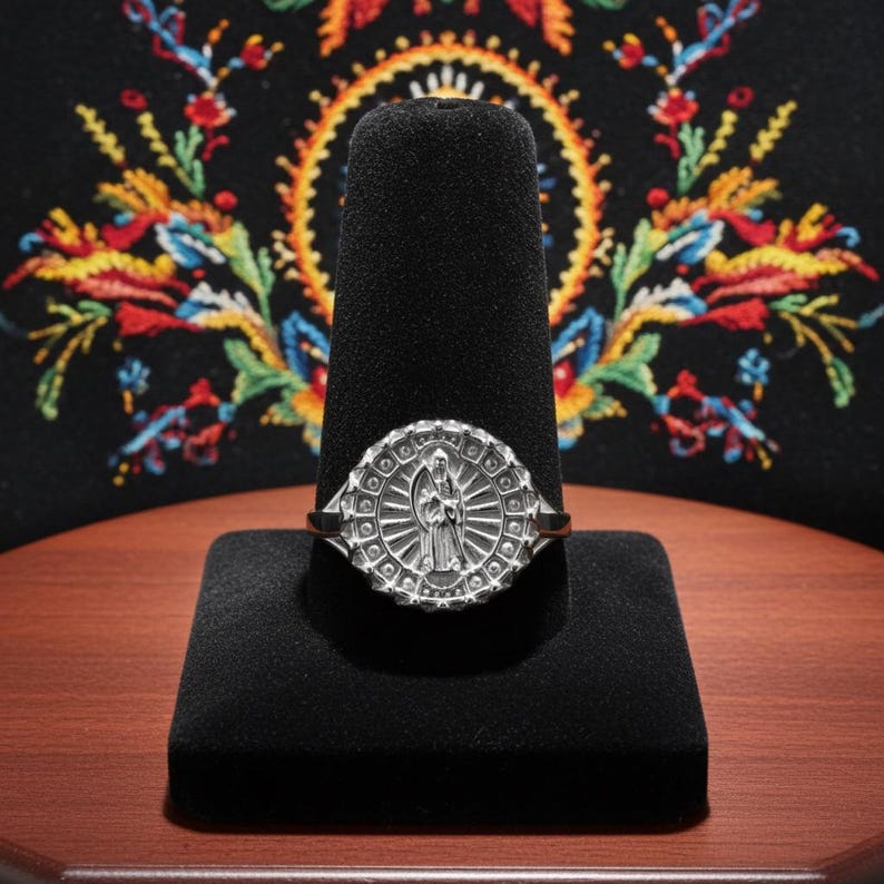Santa Muerte Angel of Death Sterling Silver Women's Ring, Divine Protection & Spiritual Power Jewelry image 7