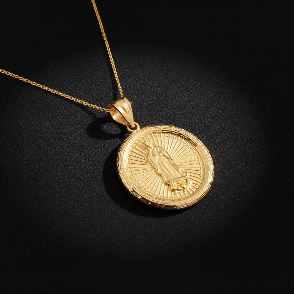 Our Lady of Guadalupe Virgin Mary Medallion Pendant Necklace 10K 14K ...