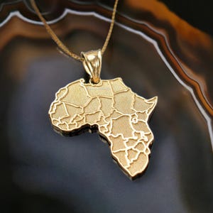 Yellow Gold Africa Continental Map Unisex Pendant Necklace (10k / 14k)