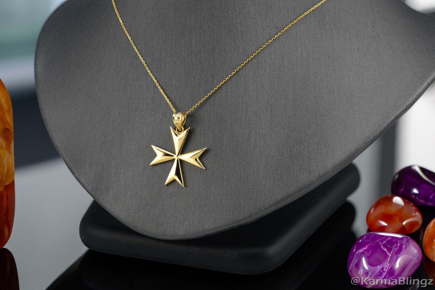 Polished Gold Maltese Cross Pendant Necklace: Yellow, White, Rose