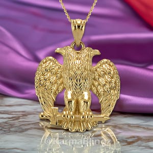 Solid Gold Byzantine Double-Headed Eagle Pendant Necklace – 10K & 14K  | Yellow, White, Rose Gold