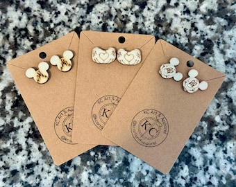 Laser Engraved Wood Mickey Earrings: Disney Jewelry