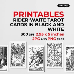 Rider Waite Smith Black and White Tarot Card Deck Printable, High Resolution, English Language, Commercial Use.