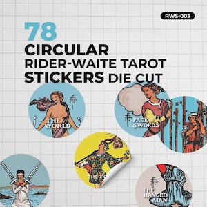 Rider-Waite 78 circular stickers printable, high resolution, commercial use. 1.5-2-2.5 inches