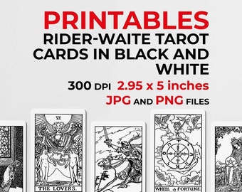 Rider Waite Smith Black and White Tarot Card Deck Printable, High Resolution, English Language, Commercial Use.