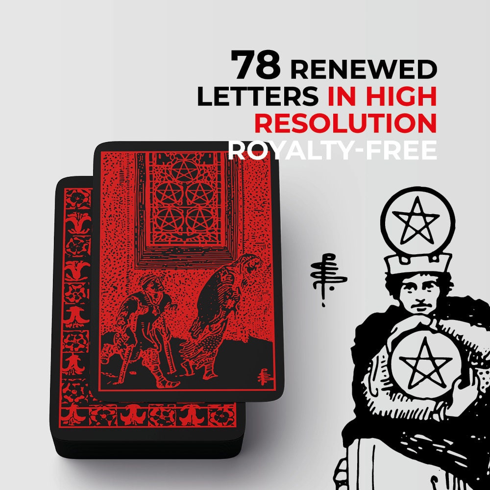 Rider Waite Smith Negative and Red Design Tarot Card Deck Printable ...