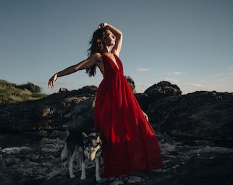 Organic Cotton Goddess Dress: Adjustable Boho Robe, Bridesmaid Gown