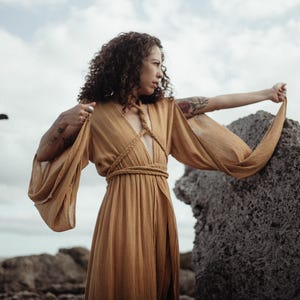 Organic Tobacco Artemis Dress • Boho Bridesmaid Dress • Adjustable Braided Robe Dress • Greek Goddess Dress • Priestess Dress