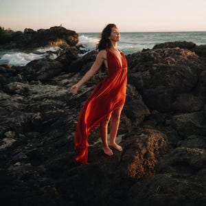Organic Burnt Orange Venus Dress • Boho Bridesmaid Dress • Adjustable Robe Dress • Goddess Dress • Priestess Dress