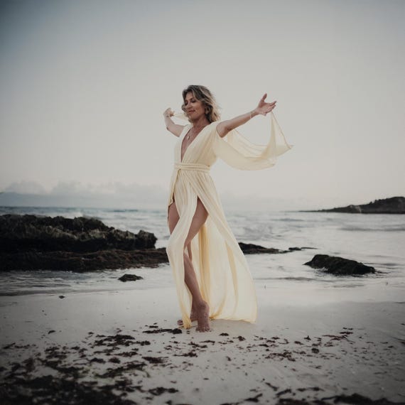 cotton pastel dress Organic Cotton Goddess Dress: Pastel Yellow Braided Robe