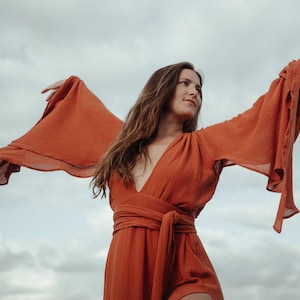 Organic Burnt Orange Dragon Dress • Boho Bridesmaid Dress • Adjustable Robe Dress • Goddess Dress • Priestess Dress