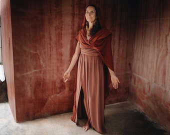 Organic Aurora Dusty Pink Dress • Boho Bridesmaid Dress • Greek Goddess Dress • Priestess Dress • Multi-way Adjustable Dress