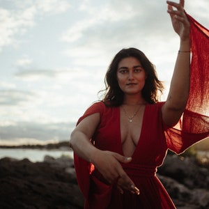 Organic Tantrika Red Artemis Dress • Boho Bridesmaid Dress • Adjustable Braided Robe Dress • Greek Goddess Dress • Priestess Dress