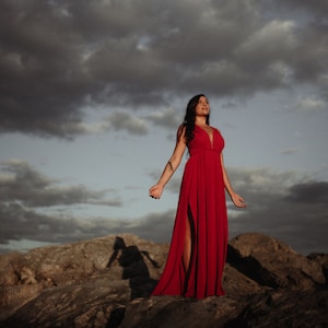 Organic Venus Tantrika Red Dress • Boho Bridesmaid Dress • Adjustable Robe Dress • Greek Goddess Dress • Priestess Dress
