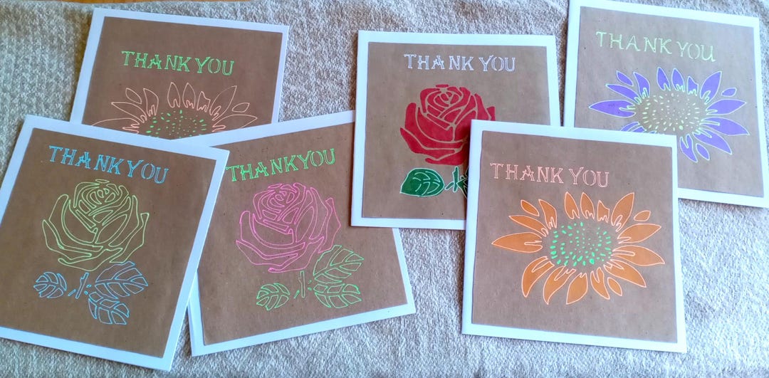 Set of 6 Simple Flower Thank You Cards - Etsy